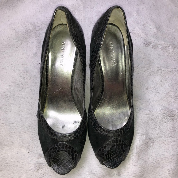 Nine West Snakeskin and Suede Open Toe Pump - Picture 7 of 11